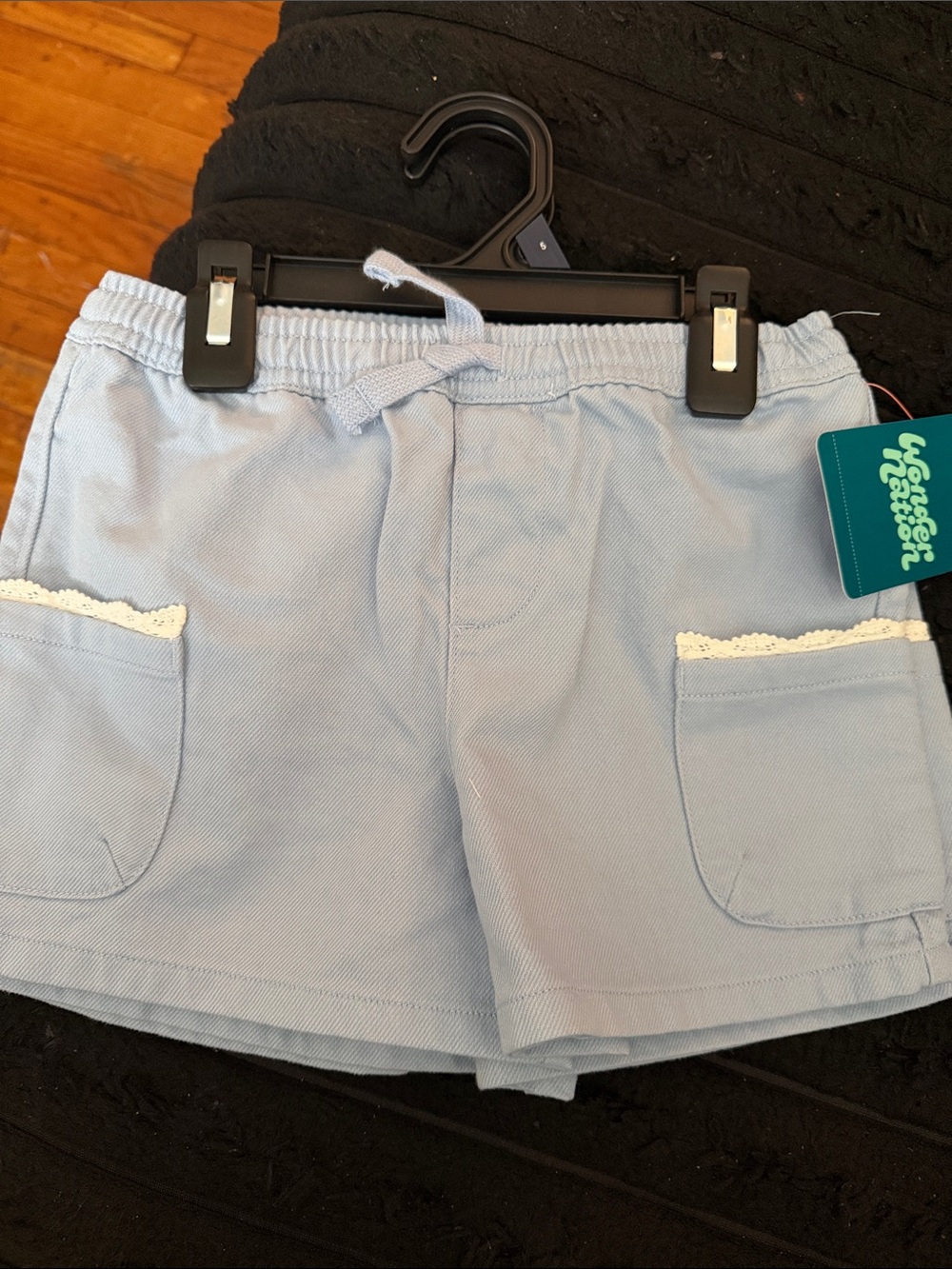 wonder nation Light Blue High-Waist Drawstring Shorts with Lace Trim